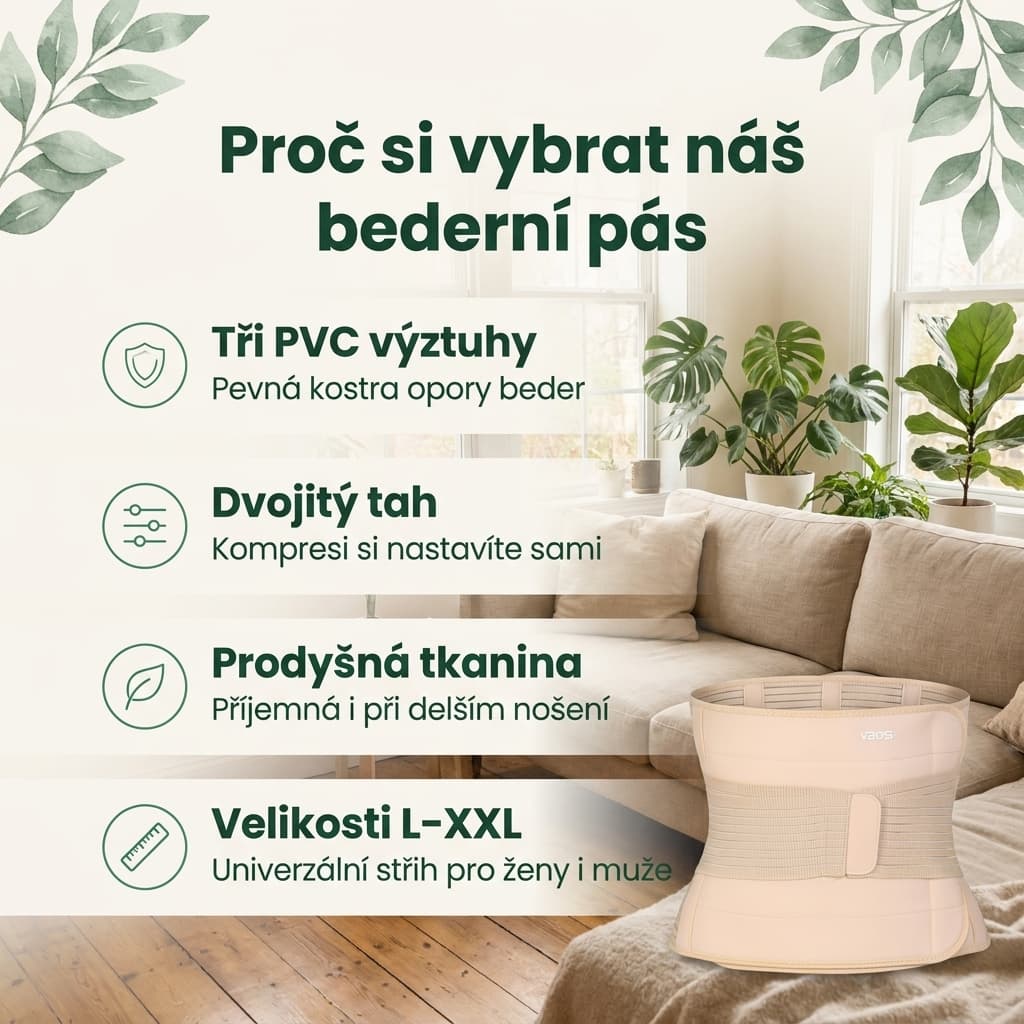 Bederní pás s výztuhami – dvojitý tah, prodyšná tkanina a velikosti L–XXL